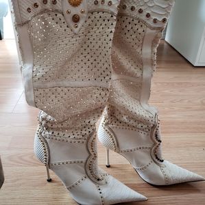 White Gold Embellished Boots